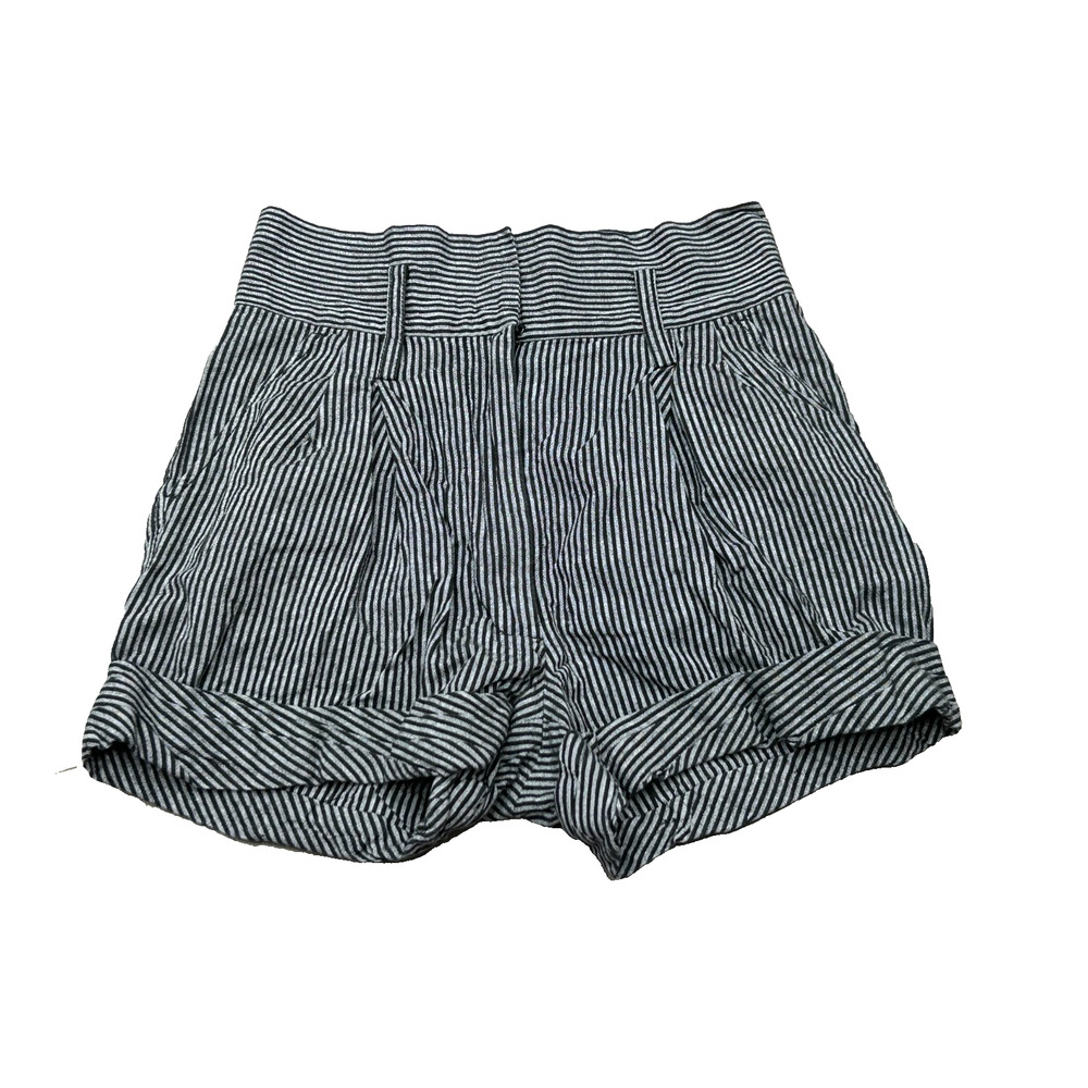 3.1 Phillip Lim Black Linen Blend Pinstripe High-Rise Pleated Paper Bag Shorts 0